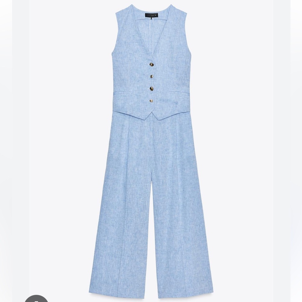 Zara NWT linen blend waistcoat jumpsuit blue 8461/789 - Picture 7 of 9